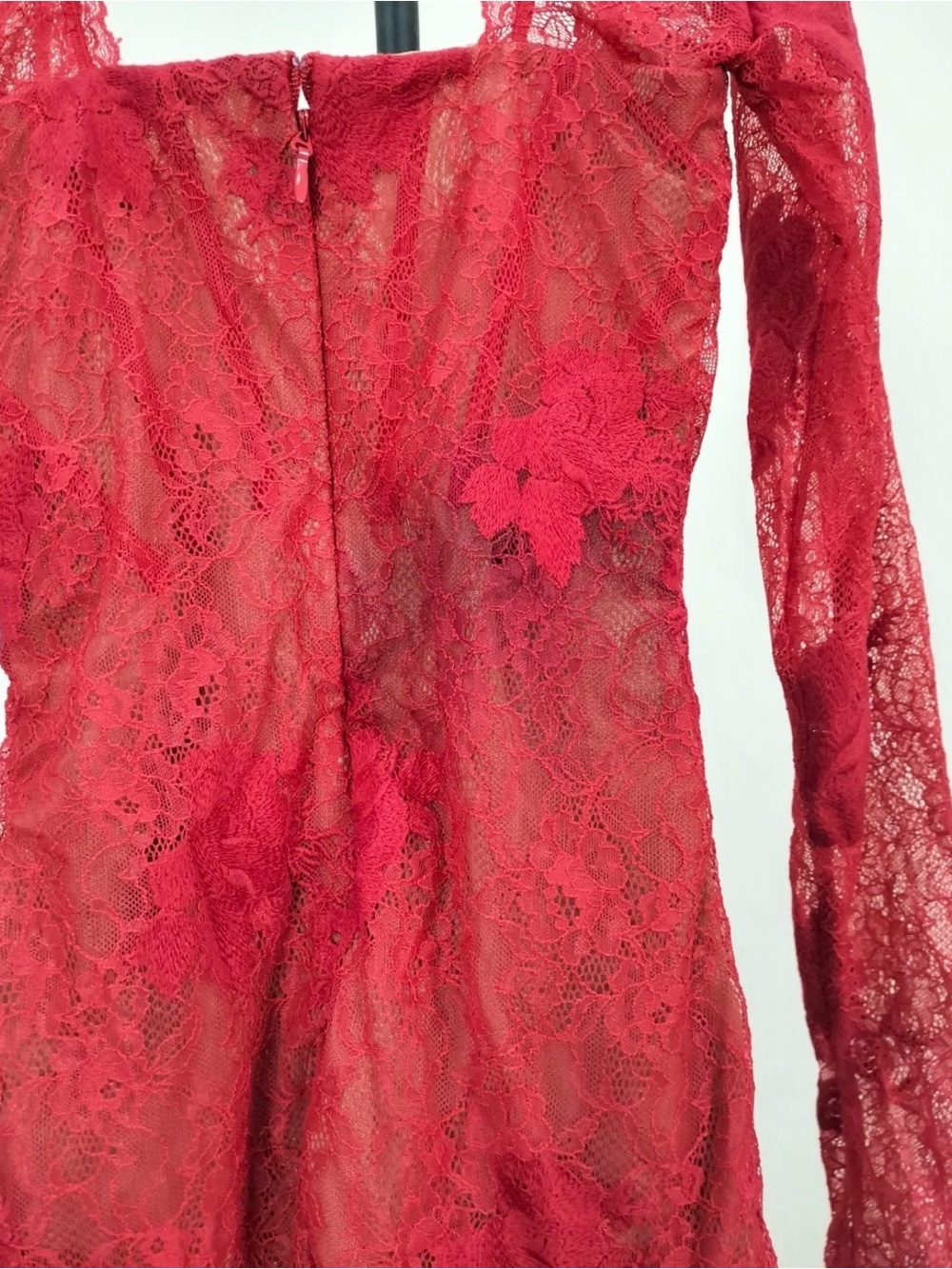 House of CB Red Lace Long Sleeve Midi Dress - Picture 3 of 5